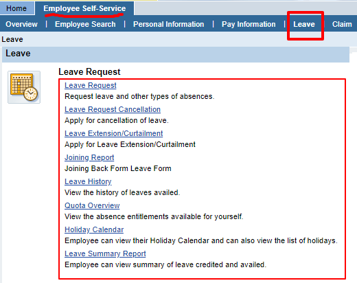 BSNL ERP Leave Options